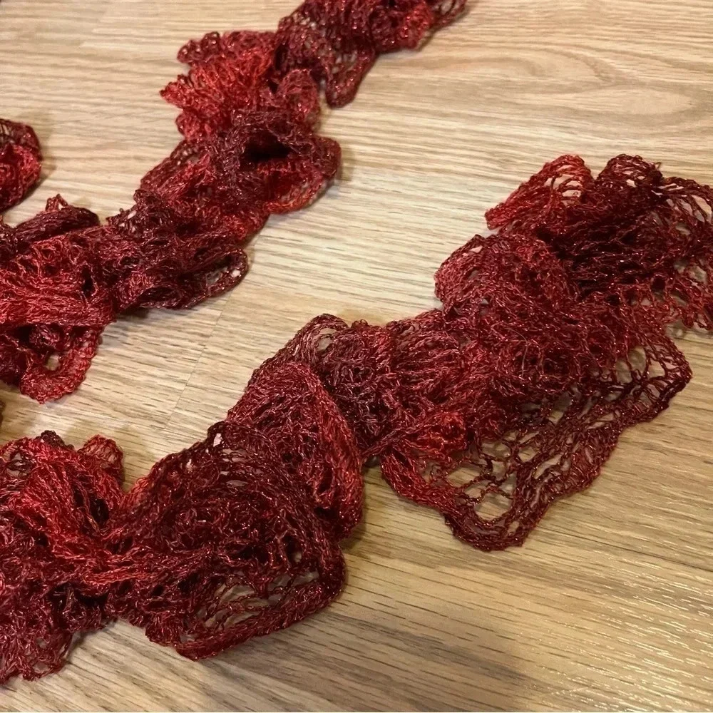 Fashion Handmade Crochet Ruffle Lace Scarf Red Extra Long